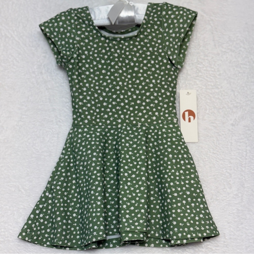 NWT Honey mark. 7/8 Kids Pepper Peplum Swim Dress Green Floral Swimsuit Briefs